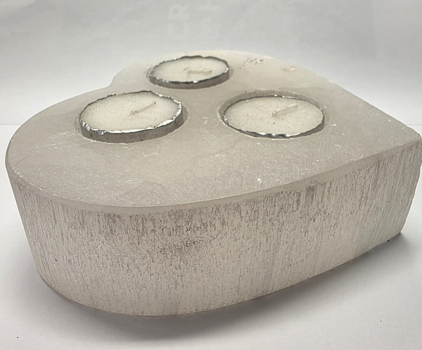Satin Spar Heart Triple Tealight Holder
