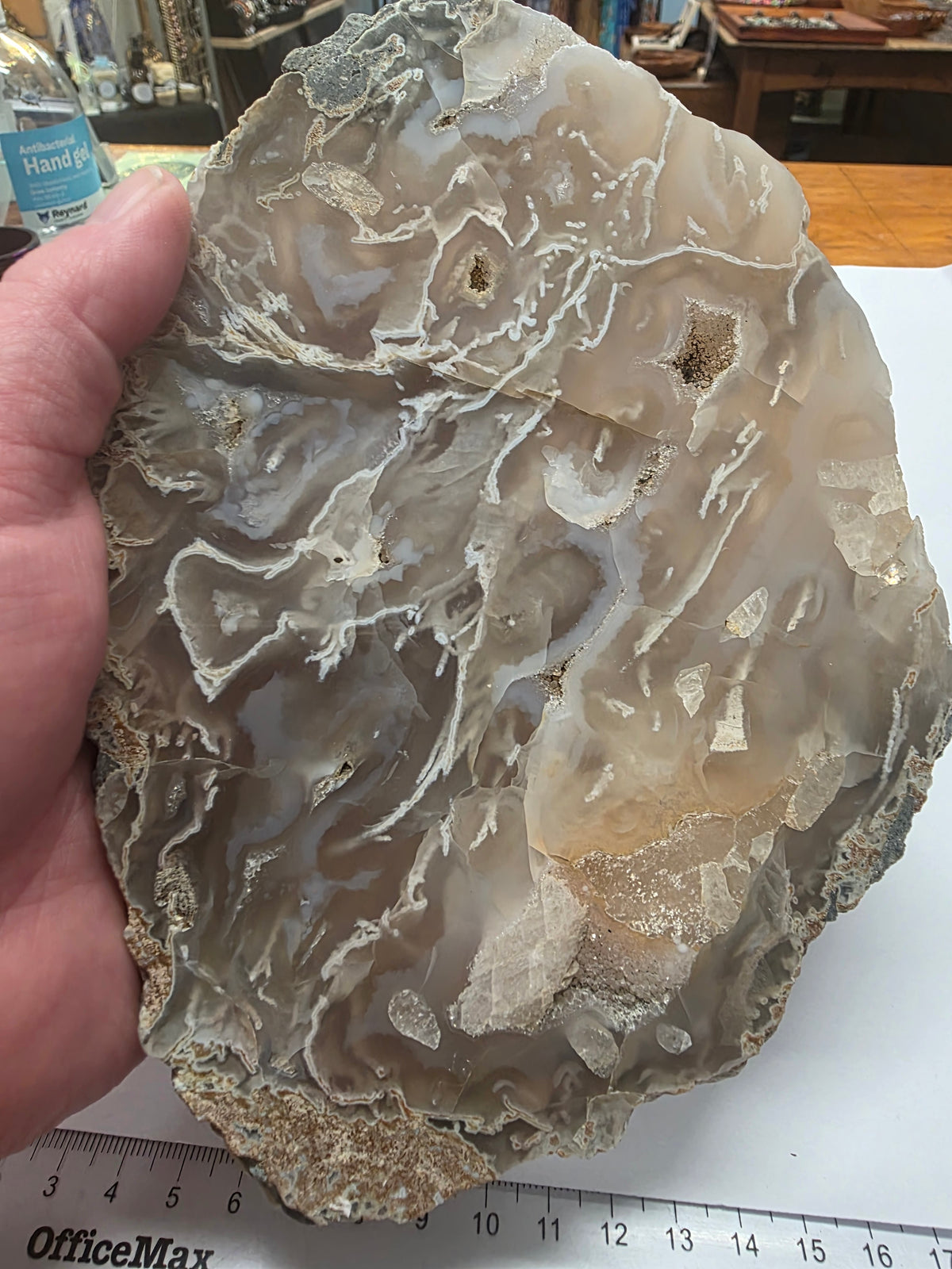 Large Natural Agate Slice with Druzy – Polished Face