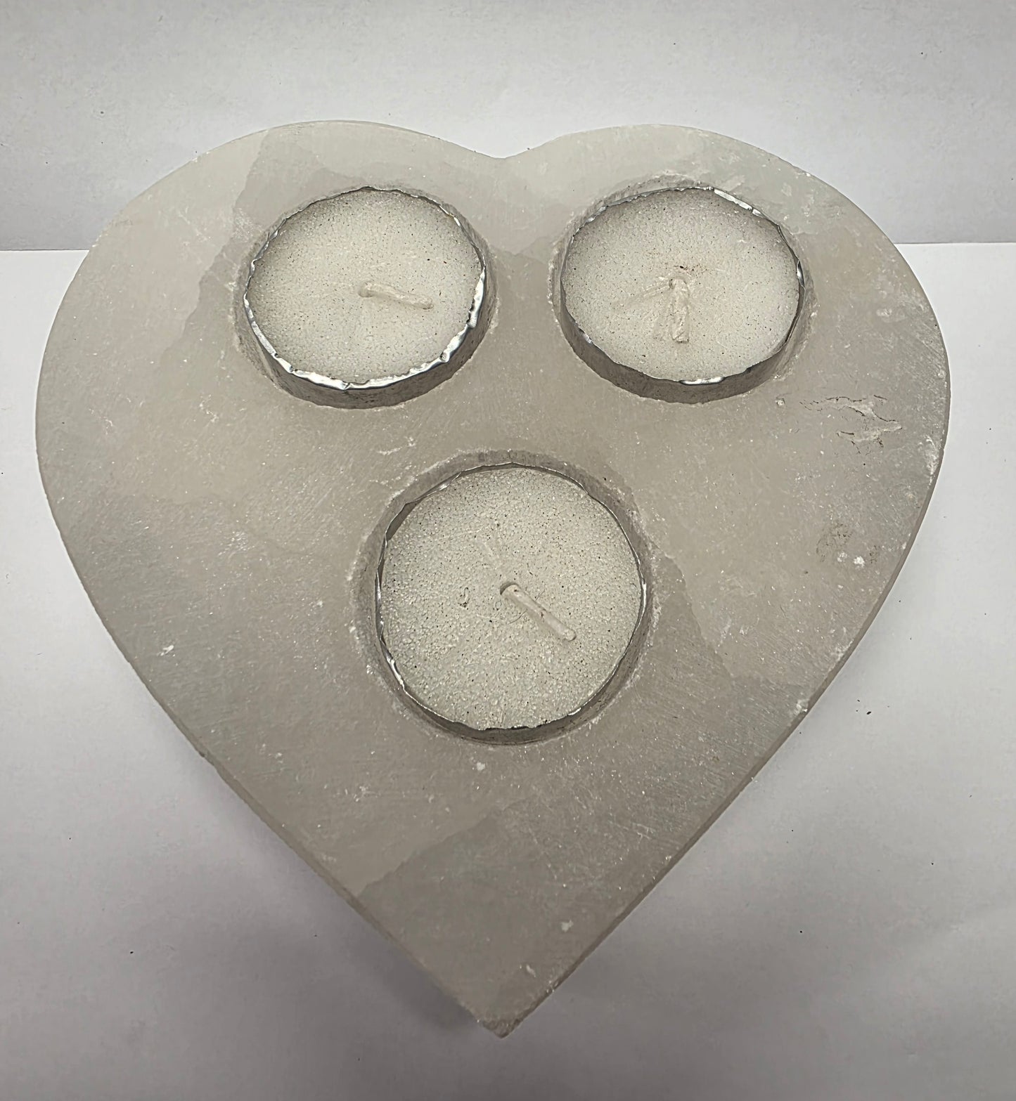 Satin Spar Heart Triple Tealight Holder