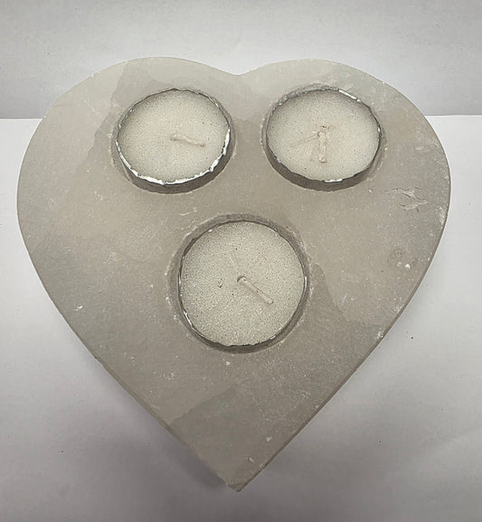 Satin Spar Heart Triple Tealight Holder