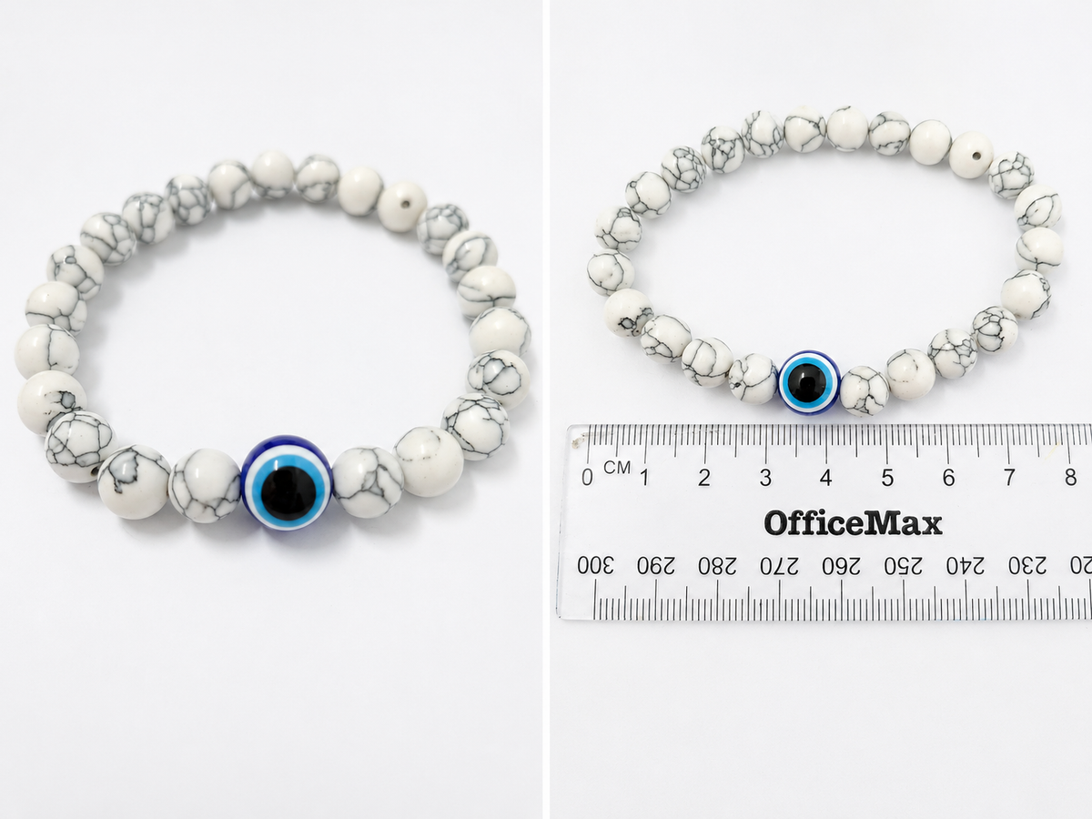White Howlite & Evil Eye Beaded Bracelet