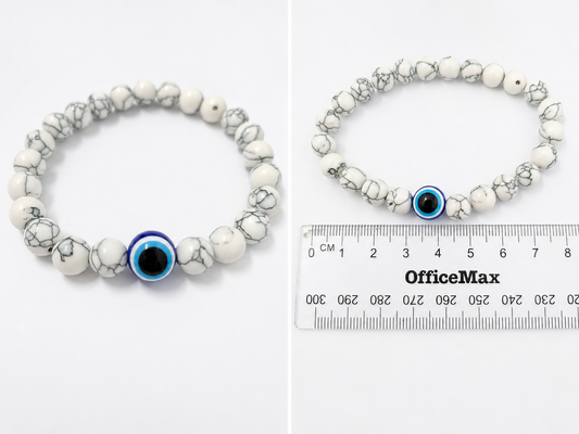 White Howlite & Evil Eye Beaded Bracelet