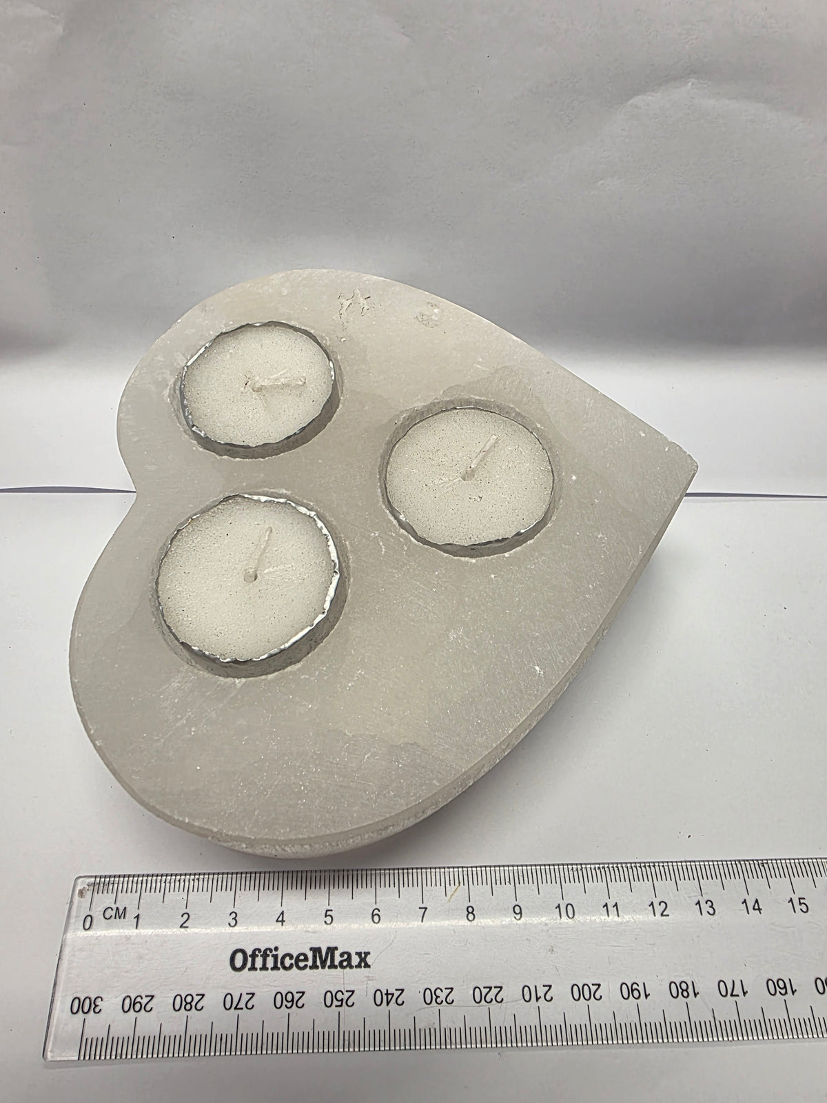 Satin Spar Heart Triple Tealight Holder