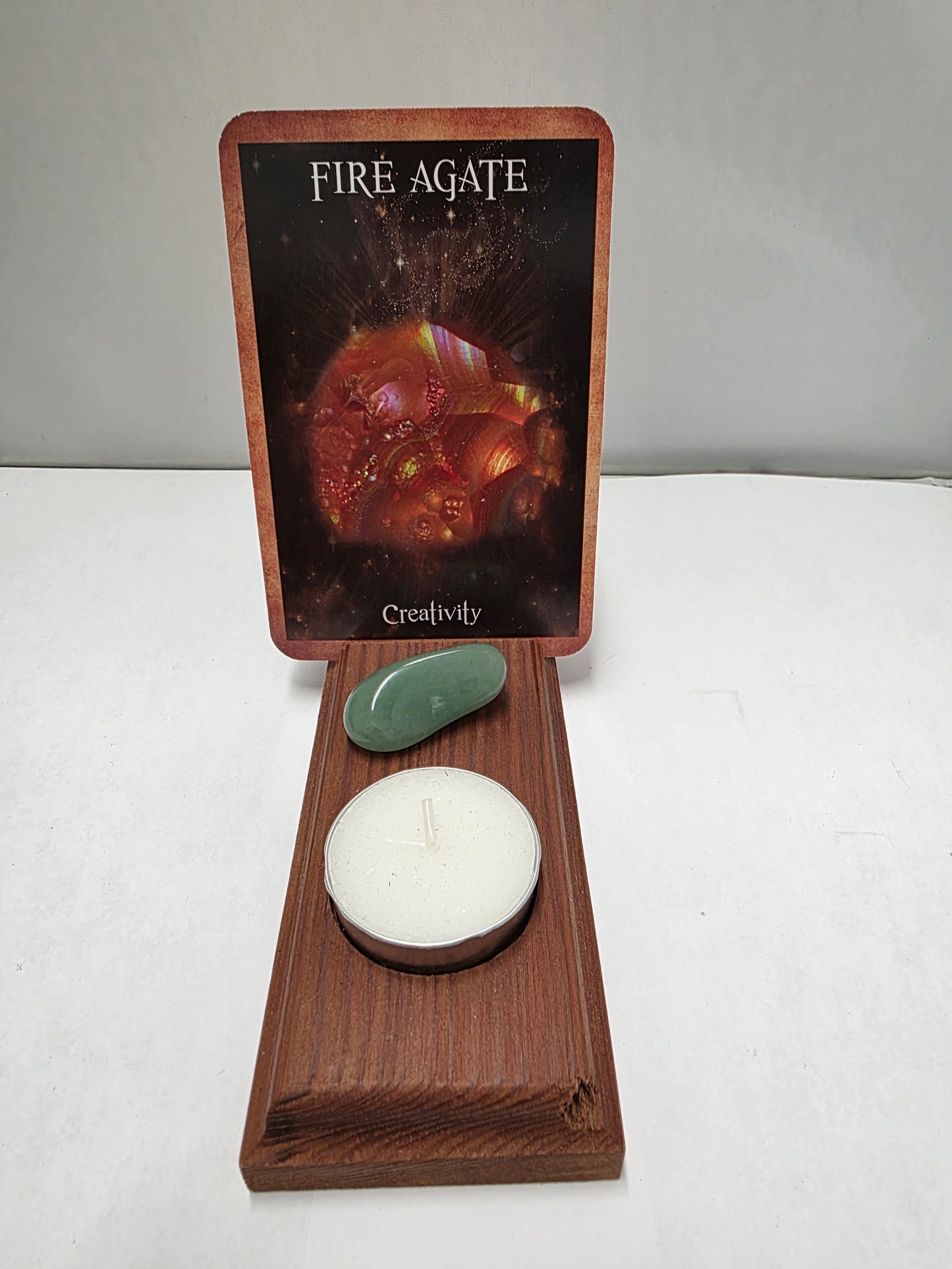 Wooden Tarot & Oracle Card Display Stand with Candle