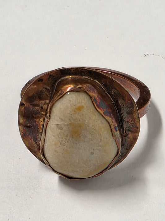Handmade Copper & Stone Statement Ring – US Size 8.5