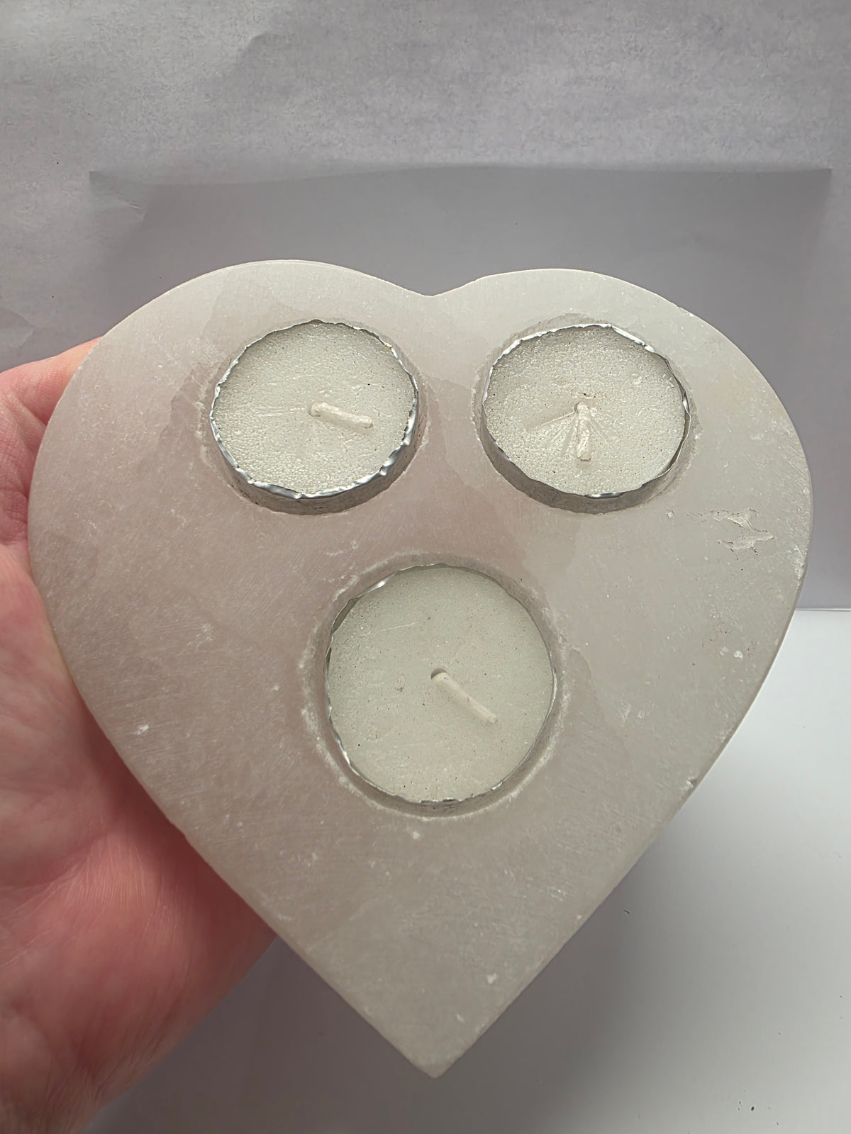 Satin Spar Heart Triple Tealight Holder